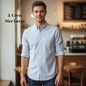 J. Crew Shirt Light Blue Grey 100 Cotton Slim-Fit Button-Down Men’s Size Large